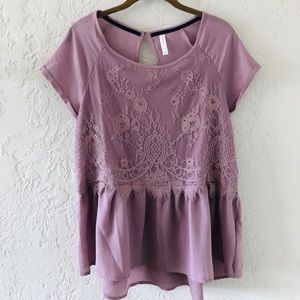 Purple Lace Overlay Flowy Blouse / Top L